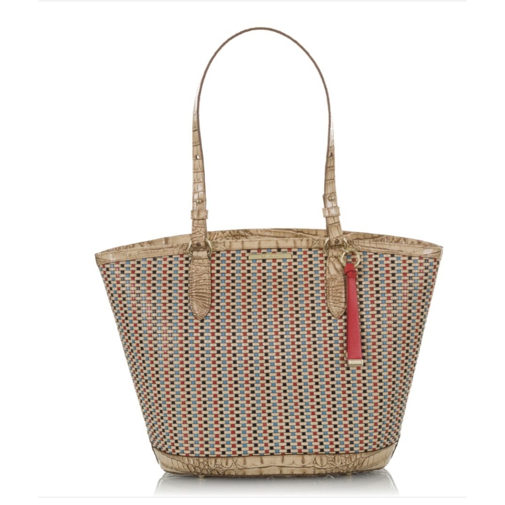 Brahmin Medium Bowie Tote Bag Ridgemont Red Blue Woven Leather - Picture 5 of 15